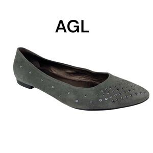 AGL Ballet Flats Suede Slip On Grommet Studded Grey Women Size EUR 39